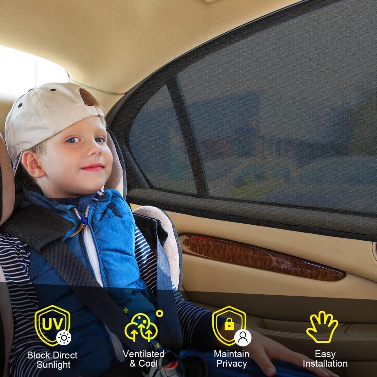 LSTRAGY Car Window Shades for Baby, 2 Pack Car Sun Shade for Baby Kids Adults Pet, Large Size Mesh Covers Rear Side Sun Shades f